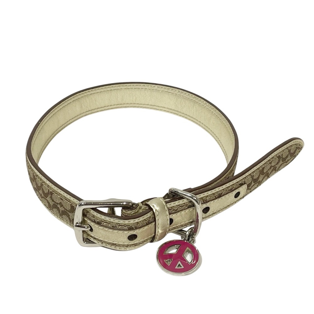 COACH Size Large DOG COLLAR RARE‎ Pink PEACE SIGN #60339